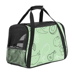 Miningcase Cat Carrier Portable Dog Travel Carrier Pet Bag Breathable Duffle Bags With Green Hand Drawn Healthy Food Pattern For Small Animals
