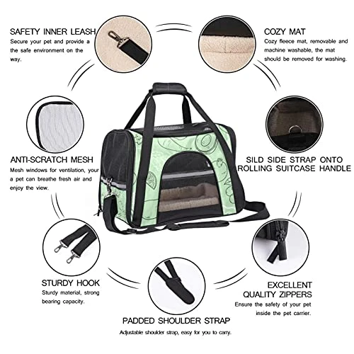 Miningcase Cat Carrier Portable Dog Travel Carrier Pet Bag Breathable Duffle Bags With Green Hand Drawn Healthy Food Pattern For Small Animals 5 Miningcase Cat Carrier Portable Dog Travel Carrier Pet Bag Breathable Duffle Bags With Green Hand Drawn Healthy Food Pattern For Small Animals - Image 3