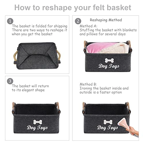 Morezi Felt Pet Toy Box And Dog Toy Box Storage Basket Chest Organizer - Perfect For Organizing Pet Toys, Blankets, Leashes And Food - Dog Toy - Dark Grey 5 Morezi Felt Pet Toy Box And Dog Toy Box Storage Basket Chest Organizer - Perfect For Organizing Pet Toys, Blankets, Leashes And Food - Dog Toy - Dark Grey - Image 3