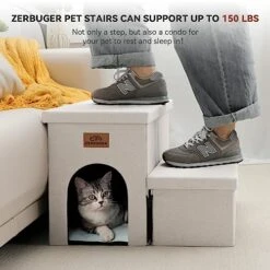 Dog Stairs, Dog Steps For High Beds, Foldable Pet Stairs For Small Dogs Puppy Dog With Storage For Bed And Couch Hold Up To 150 Lbs (Beige Gray, 2 Steps With Condo) -Dog Supply Store 51TD1KWPH5L