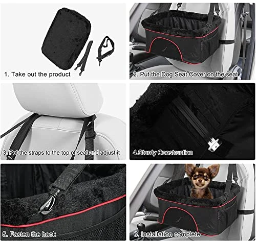 ROODO Pet Dog Car Seat Metal Frame With Safety Rope Removable Washable Pad Fits 18 LBs Dog Car Booster Seat (Black&White) 5 ROODO Pet Dog Car Seat Metal Frame With Safety Rope Removable Washable Pad Fits 18 LBs Dog Car Booster Seat (Black&White) - Image 3