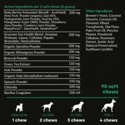 WOOOF Doggie Greens - Natural Dog Micronutrients & Probiotics. Daily Vitamins & Minerals From Superfoods. Includes Spirulina, Kelp & Algae. Longevity, Gut, Immunity & Coat. 90 Chews