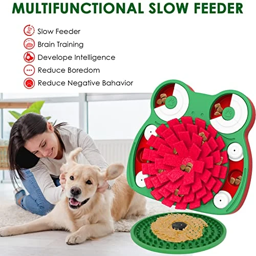 Lalolee Dog Puzzle Toys, 3-in-1 Dog Puzzles With Licking Pad And Slow Food, Stress Relief Interactive Dog Toy For Feeding (Green) 3 Lalolee Dog Puzzle Toys, 3-in-1 Dog Puzzles With Licking Pad And Slow Food, Stress Relief Interactive Dog Toy For Feeding (Green)