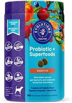 Evolutions By NaturVet Probiotic & Superfoods 180ct Soft Chews For Dogs - Prebiotic & Probiotic Blend, Digestive Enzymes, Bone Broth, Omega's - Nourishes Natural Gut Bacteria And Intestinal Microflora -Dog Supply Store 51VH9j2f5rL. AC