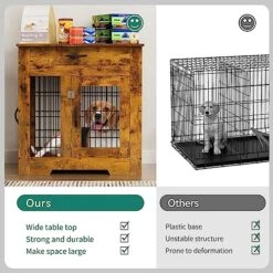 YITAHOME Dog Crate Furniture Decorative,30 Inch Heavy Duty Dog Kennel End Table With Drawer, 2 Doors Large Wooden Dog Crate Table Indoor Dog House For Large Medium Small Dogs, Brown -Dog Supply Store 51VHHeCyk4L