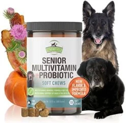 Strawfield Pets' Senior Multivitamin + Probiotics For Dogs With Milk Thistle Joint Support Supplement For Dogs Peanut Butter Flavor 120 Crunchy Soft Chews -Dog Supply Store 51W0TQR7qTL. AC