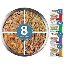 JustFoodForDogs Pantry Fresh Dog Food, Human Grade Beef, Chicken, Turkey, Lamb Variety Pack (8 Pack)