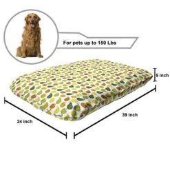 Ambesonne Fruits Pet Bed, Apple And Pears Food Botanical Food Art Garden Bloom Of Yummy Motives, Chew Resistant Pad For Dogs And Cats Cushion With Removable Cover, 24" X 39", Hunter Green And Yellow -Dog Supply Store 51WzOLtVJqL