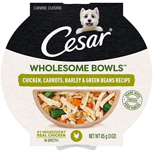 CESAR WHOLESOME BOWLS Adult Soft Wet Dog Food Toppers Chicken, Carrots, Barley & Green Beans Recipe, (10) 3 Oz. Bowls 3 CESAR WHOLESOME BOWLS Adult Soft Wet Dog Food Toppers Chicken, Carrots, Barley & Green Beans Recipe, (10) 3 Oz. Bowls