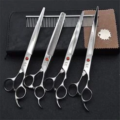 Professional 8.0 Inch Hairdressing Scissors Set Pet Hair Cutting Premium 440C Steel Kit Straight & Thinning & Curved Shears 5 Pcs Elbow Set For Cat Dog And More Pets Clean Grooming Tool(Multicolor),G 8 Professional 8.0 Inch Hairdressing Scissors Set Pet Hair Cutting Premium 440C Steel Kit Straight & Thinning & Curved Shears 5 Pcs Elbow Set For Cat Dog And More Pets Clean Grooming Tool(Multicolor),G -Dog Supply Store 51XZloVIxxL 1