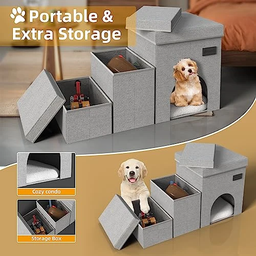 Dog Stairs-3 Steps Folding Pet Stairs With Storage Dog Steps For Bed Or Couch For Small Medium Or Large Dogs,Holding Up To 100 Lbs Pets 5 Dog Stairs-3 Steps Folding Pet Stairs With Storage Dog Steps For Bed Or Couch For Small Medium Or Large Dogs,Holding Up To 100 Lbs Pets - Image 3