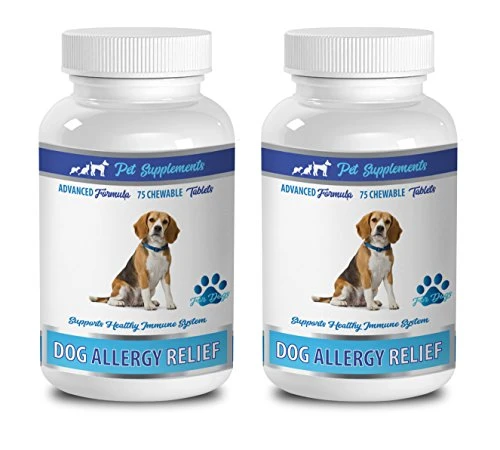 Dog Itch Relief Treats - Allergy And Itch Relief For All Dogs - Any Size - With Turmeric And QUERCETIN - Immune Boost - Dog Turmeric Treat - 2 Bottles (150 Tablets) 3 Dog Itch Relief Treats - Allergy And Itch Relief For All Dogs - Any Size - With Turmeric And QUERCETIN - Immune Boost - Dog Turmeric Treat - 2 Bottles (150 Tablets)