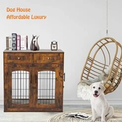 Dog Crate Furniture With Cushion,39" Large Wooden Dog Kennel Furniture With 2 Drawers,Left/Right Doors + Double Front Doors,for Medium Large Dogs,Dog Cage TV Stand Rustic Brown 39.4" L×23.6" W×40" H -Dog Supply Store 51YW4Vj4NTL