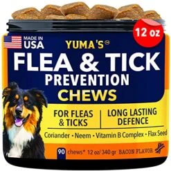 Yuma Natural Flea And Tick Chews For Dogs- Coriander, Neem. Flax Seed And Vitamins Complex For Flea And Tick Prevention For Dogs