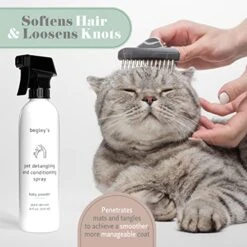 Begley's Natural Pet Detangling Spray - Premium Essential Oil Scented Detangler Spray For Dogs, Puppies & Cats - Dog Leave In Conditioner Spray - Dematting Spray For Dogs & Pets - 16 Oz, Baby Powder -Dog Supply Store 51ZVuaX6E7L