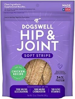 DOGSWELL Hip & Joint Dog Treats 100% Meaty, Grain Free, Glucosamine Chondroitin & Omega 3, Chicken Soft Strips 12 Oz -Dog Supply Store 51dIl9lEVEL. AC