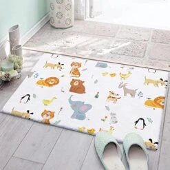 Cartoon Animal Zoo Decorative Doormat 18"x30", Non Slip Non Shedding Absorbent Indoor Area Rug, Washable Thick Plush Door Mat For Front Layered Kitchen Bathroom, Dog Tiger Lion Elephant Penguin Goat -Dog Supply Store 51euN9lAOeL