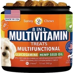 SUNNYCHEWS 8 In 1 Dog Multivitamins Chewable, Multivitamin For Dogs With Glucosamine Chrondrotin For Dogs, Itching, Aller Immune, Hip And Joint Chews With Dog Omega 3 Supplement, All Age, 12oz