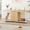 YITAHOME Large Dog Crate Furniture 74" Inch, Indoor Wooden Dog Kennel With Dog Feeders Bowls, 2-in-1 TV Stand, Endtable For 2 Large Medium Dogs, Walnut White 2 YITAHOME Large Dog Crate Furniture 74" Inch, Indoor Wooden Dog Kennel With Dog Feeders Bowls, 2-in-1 TV Stand, Endtable For 2 Large Medium Dogs, Walnut White -Dog Supply Store 51hRP8VlhLL