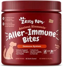 Zesty Paws Allergy Immune Supplement For Dogs - With Omega 3 Salmon Fish Oil & EpiCor Pets + Probiotics For Seasonal Allergies - Peanut Butter -Dog Supply Store 51iCKATRgjL. AC
