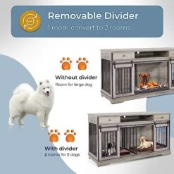 Lyromix Dog Crate Furniture Large Breed TV Stand With Drawer & 2 Sliding Doors, Dog Kennels And Crates For Medium Large Dogs With Divider, Dog Crate End Table, Grey, 66.1''W*23.6''D*36''H 12 Lyromix Dog Crate Furniture Large Breed TV Stand With Drawer & 2 Sliding Doors, Dog Kennels And Crates For Medium Large Dogs With Divider, Dog Crate End Table, Grey, 66.1''W*23.6''D*36''H -Dog Supply Store 51iU6tIut6L