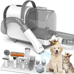 Bunfly Dog Grooming Kit & Vacuum Suction 99.99% Pet Hair, 3L Large Capacity Dust Cup, 7 Pet Grooming Tools For Shedding Pet Hair, Home Cleaning（Brown&White） -Dog Supply Store 51ig7m1g9OL. AC