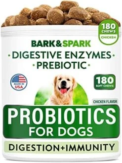 Dog Probiotics Chews - Gas, Diarrhea, Allergy, Constipation, Upset Stomach Relief, With Digestive Enzymes + Prebiotics - Chewable Fiber Supplement - Improve Digestion, Immunity - Made In USA - 120 Ct -Dog Supply Store 51jbvvxIkKL. AC