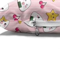 Ambesonne Japan Pet Bed, Japanese Foods Rice Ball Cherries Kawaii Anime Pattern Design, Chew Resistant Pad For Dogs And Cats Cushion With Removable Cover, 24" X 39", Pink -Dog Supply Store 51lR1SUNzLL