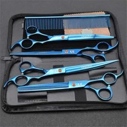 Professional 8.0 Inch Hairdressing Scissors Set Pet Hair Cutting Premium 440C Steel Kit Straight & Thinning & Curved Shears 5 Pcs Elbow Set For Cat Dog And More Pets Clean Grooming Tool(Multicolor),B