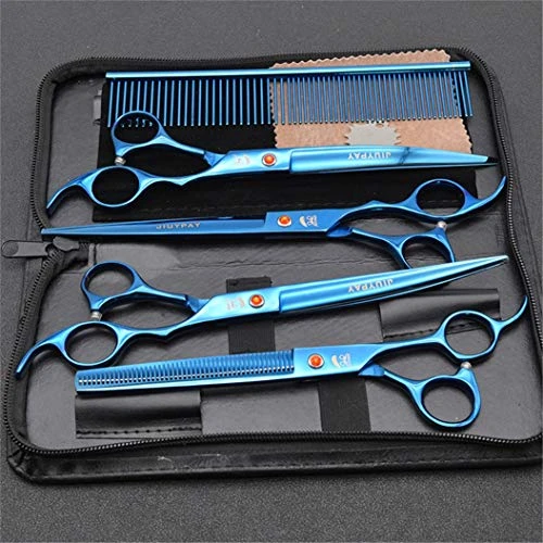 Professional 8.0 Inch Hairdressing Scissors Set Pet Hair Cutting Premium 440C Steel Kit Straight & Thinning & Curved Shears 5 Pcs Elbow Set For Cat Dog And More Pets Clean Grooming Tool(Multicolor),B 3 Professional 8.0 Inch Hairdressing Scissors Set Pet Hair Cutting Premium 440C Steel Kit Straight & Thinning & Curved Shears 5 Pcs Elbow Set For Cat Dog And More Pets Clean Grooming Tool(Multicolor),B