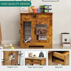 YITAHOME Dog Crate Furniture Decorative,30 Inch Heavy Duty Dog Kennel End Table With Drawer, 2 Doors Large Wooden Dog Crate Table Indoor Dog House For Large Medium Small Dogs, Brown -Dog Supply Store 51myWrRw6dL