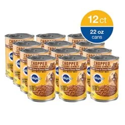 PEDIGREE CHOPPED GROUND DINNER Adult Canned Soft Wet Dog Food Beef, Bacon & Cheese Flavor, 22 Oz. Cans (Pack Of 12)