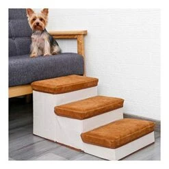 YangYan Pet Dog Stairs Foldable Pet Steps 3-Step Storage Style Pet Stair Indoor Pet Ramp Ladder For Puppies Dog Bed Stairs Storage Case (Color : Yellow) -Dog Supply Store 51of0sKdiSL