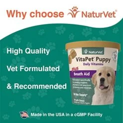 NaturVet – VitaPet Puppy Daily Vitamins For Dogs – Plus Breath Aid – Specifically Formulated To Provide Puppies With Essential Vitamins, Minerals, Amino Acids & Fatty Acids (70 Soft Chews) -Dog Supply Store 51qJc1CshBL