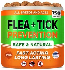 Natural Flea & Tick Prevention For Dogs Chewable Tablets - Flea & Tick Control Supplement - Oral Flea Pills For Dogs - All Breeds And Ages - Soft Chews Made In USA