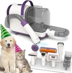 Bunfly Dog Grooming Kit & Vacuum Suction 99.99% Pet Hair, 3L Large Capacity Dust Cup, 7 Pet Grooming Tools For Shedding Pet Hair, Home Cleaning（Brown&White） -Dog Supply Store 51rpX8G6wL. AC