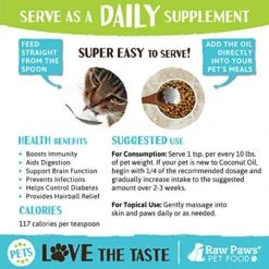 Raw Paws Organic Virgin Coconut Oil For Dogs & Cats, 16-oz - Supports Immune System, Digestion, Oral Health, Thyroid - All Natural Allergy Relief For Dogs, Hairball Relief -Dog Supply Store 51ryHRp1elL