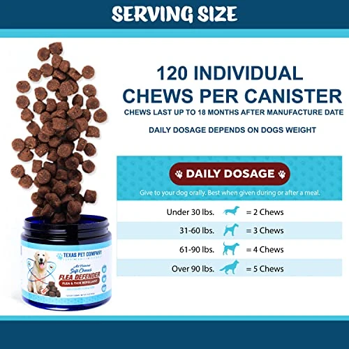 Texas Pet Company Flea Defender Flea And Tick Prevention For Dogs, Chewables For Large To Small Dogs, Natural Bacon Flavor Flea & Tick Control Treats For Dogs Soft Chew Supplement, Made In The USA. 5 Texas Pet Company Flea Defender Flea And Tick Prevention For Dogs, Chewables For Large To Small Dogs, Natural Bacon Flavor Flea & Tick Control Treats For Dogs Soft Chew Supplement, Made In The USA. - Image 3