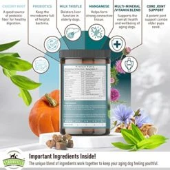 Strawfield Pets' Senior Multivitamin + Probiotics For Dogs With Milk Thistle Joint Support Supplement For Dogs Peanut Butter Flavor 120 Crunchy Soft Chews -Dog Supply Store 51uo9upDEoL