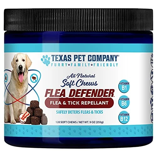 Texas Pet Company Flea Defender Flea And Tick Prevention For Dogs, Chewables For Large To Small Dogs, Natural Bacon Flavor Flea & Tick Control Treats For Dogs Soft Chew Supplement, Made In The USA. 3 Texas Pet Company Flea Defender Flea And Tick Prevention For Dogs, Chewables For Large To Small Dogs, Natural Bacon Flavor Flea & Tick Control Treats For Dogs Soft Chew Supplement, Made In The USA.