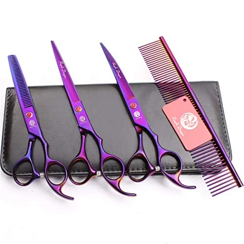 Professional 3 Pcs Pet Hair Grooming Scissors Set Cat Dog Premium Stainless Steel Trimmer Purple Kit 7.0 Inch Straight Cutting, Thinning, Curved Shears, Grooming Combs Hairdressing Supplies 3 Professional 3 Pcs Pet Hair Grooming Scissors Set Cat Dog Premium Stainless Steel Trimmer Purple Kit 7.0 Inch Straight Cutting, Thinning, Curved Shears, Grooming Combs Hairdressing Supplies