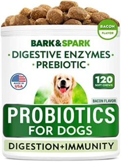 Dog Probiotics Chews - Gas, Diarrhea, Allergy, Constipation, Upset Stomach Relief, With Digestive Enzymes + Prebiotics - Chewable Fiber Supplement - Improve Digestion, Immunity - Made In USA - 120 Ct