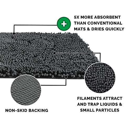 Furhaven 60" X 48" Highly Absorbent Dog Door Mat For Muddy Paws, 100% Washable, Perfect For Entryway, Kitchen, & Bathroom Use - Chenille Shammy Rug - Charcoal (Gray), Jumbo Plus/XXXL 4 Furhaven 60" X 48" Highly Absorbent Dog Door Mat For Muddy Paws, 100% Washable, Perfect For Entryway, Kitchen, & Bathroom Use - Chenille Shammy Rug - Charcoal (Gray), Jumbo Plus/XXXL - Image 2