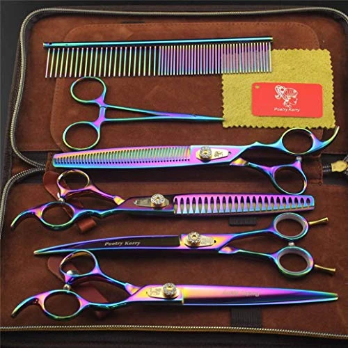 High-End 8.0 Inch Professional Colorful Hairdressing Scissors Set Pet Grooming Cutting Steel Plating Kit Straight & Thinning & Curved Shears Combs 5 Pcs Set For Cat Dog Teddy And More Pets Clean Tool 3 High-End 8.0 Inch Professional Colorful Hairdressing Scissors Set Pet Grooming Cutting Steel Plating Kit Straight & Thinning & Curved Shears Combs 5 Pcs Set For Cat Dog Teddy And More Pets Clean Tool