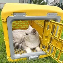Fonowx Collapsible Puppy Crate Pet Carrier Breathable Foldable Hard Sided Portable Dog Kennel Cat Travel Cage For Kitten Small Dogs Small Animals, Yellow -Dog Supply Store 61543JknbvL