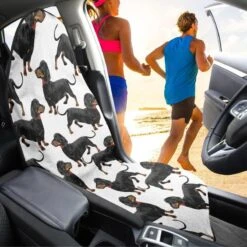 Semiouray Cute Dachshund Dog Print Car Seat Protector Accessories Art Painting Puppy Stain Resistant Car Seat Coverfrom Sweat Food Dirt After Gym Car Seat Towel, White -Dog Supply Store 61bmTInrOHL
